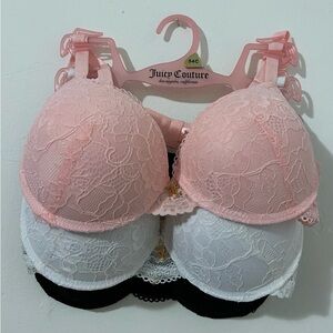 *SOLD* 3pc Juicy Couture Lace Bra Set - Pink, White, Black 🩷🤍🖤